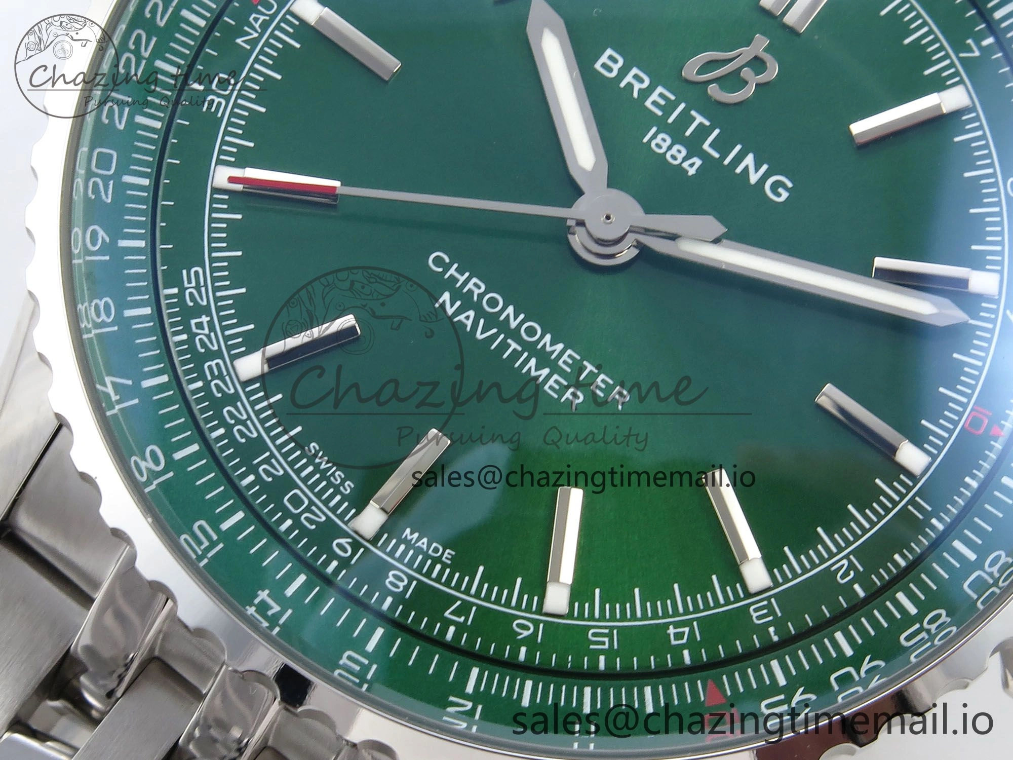 Navitimer Automatic SS 41mm TF 1:1 Best Edition SS Bezel Green Dial on SS Bracelet A2824