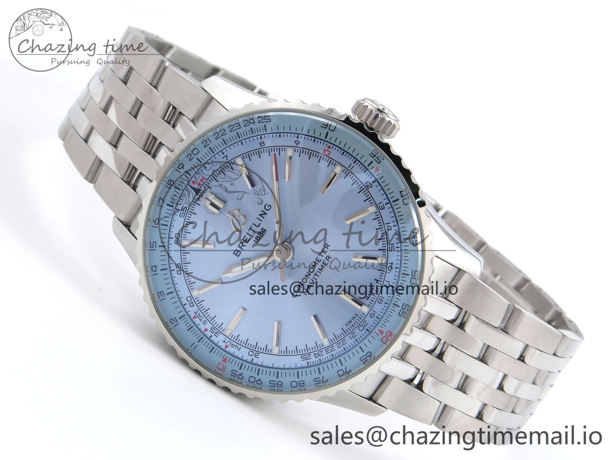 Navitimer Automatic SS 41mm TF 1:1 Best Edition SS Bezel Ice Blue Dial on SS Bracelet A2824