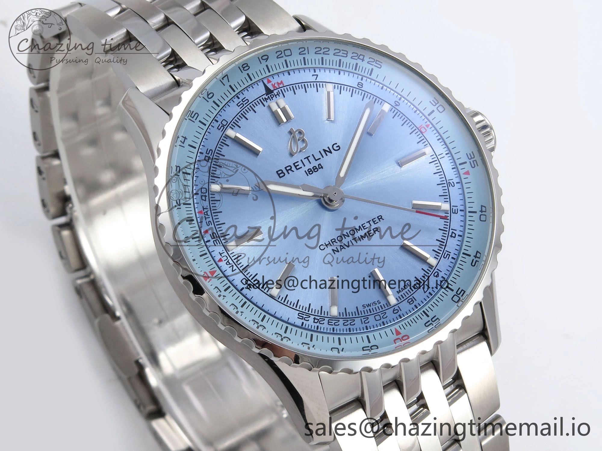 Navitimer Automatic SS 41mm TF 1:1 Best Edition SS Bezel Ice Blue Dial on SS Bracelet A2824