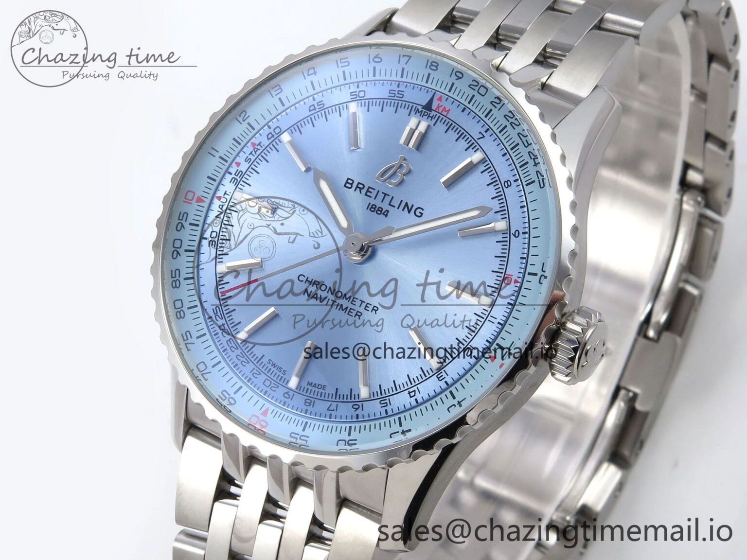 Navitimer Automatic SS 41mm TF 1:1 Best Edition SS Bezel Ice Blue Dial on SS Bracelet A2824