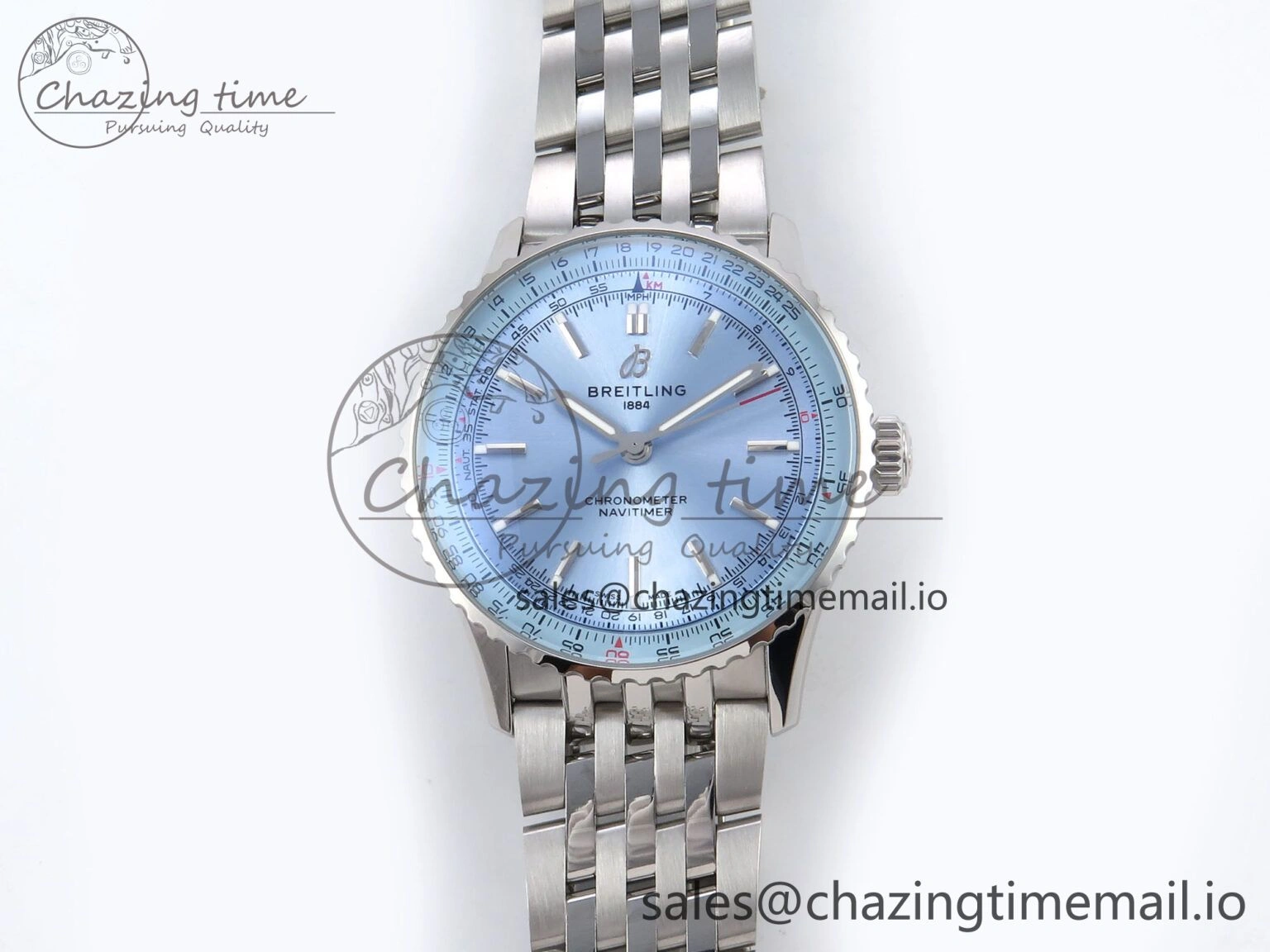 Navitimer Automatic SS 41mm TF 1:1 Best Edition SS Bezel Ice Blue Dial on SS Bracelet A2824