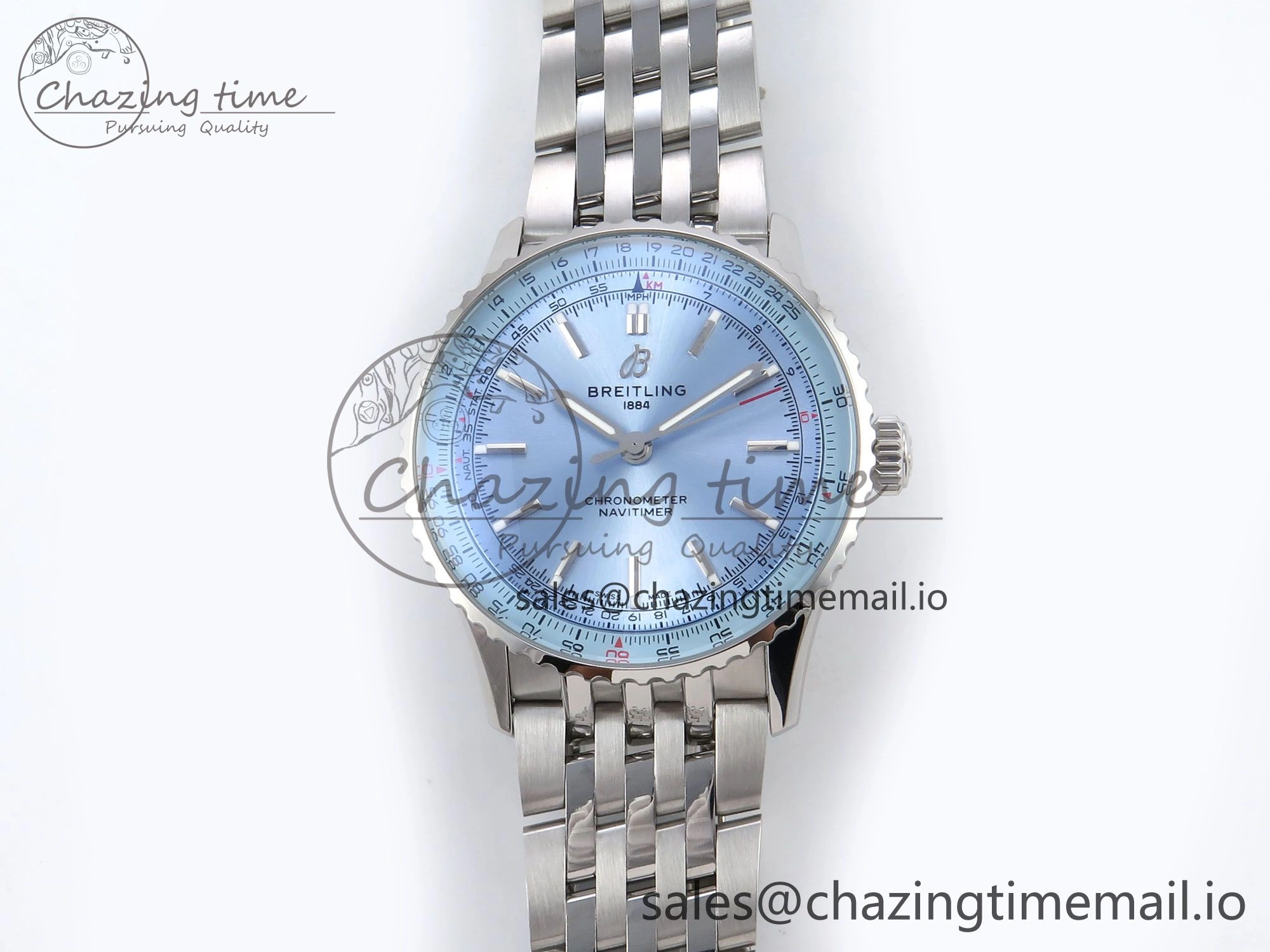 Navitimer Automatic SS 41mm TF 1:1 Best Edition SS Bezel Ice Blue Dial on SS Bracelet A2824