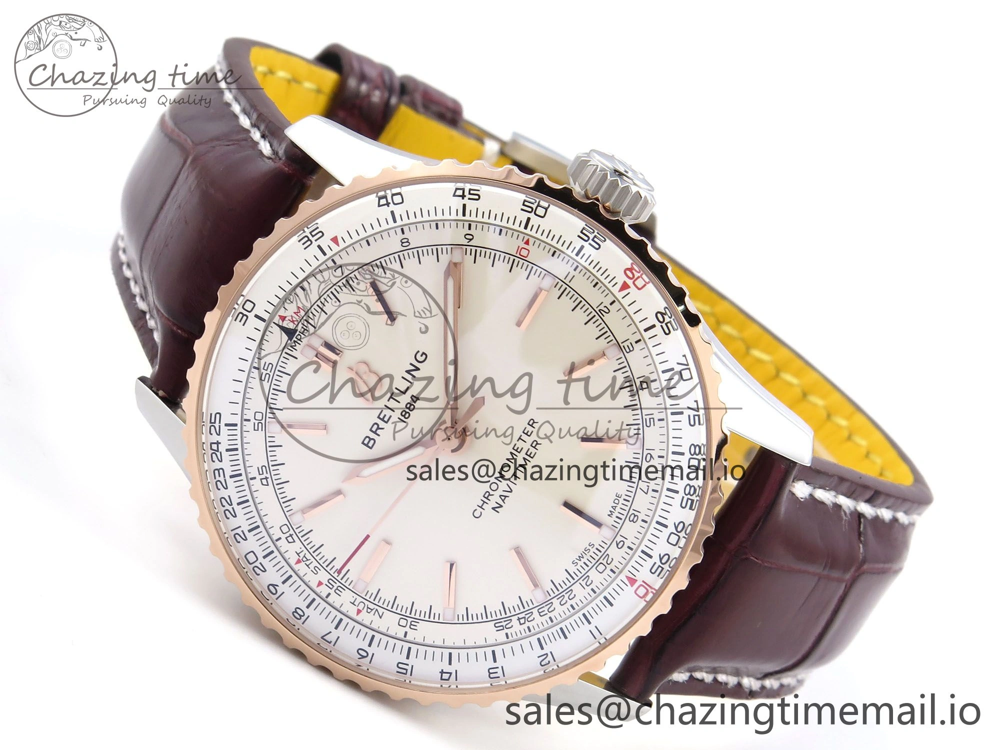 Navitimer Automatic SS RG 41mm TF 1:1 Best Edition White Dial on Brown Leather Strap A2824