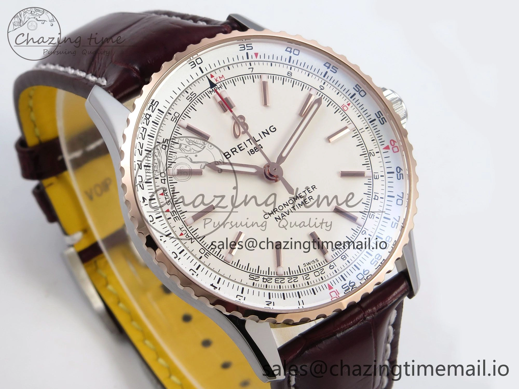 Navitimer Automatic SS RG 41mm TF 1:1 Best Edition White Dial on Brown Leather Strap A2824