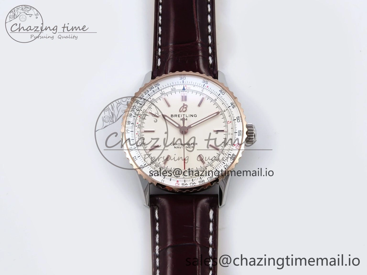Navitimer Automatic SS RG 41mm TF 1:1 Best Edition White Dial on Brown Leather Strap A2824