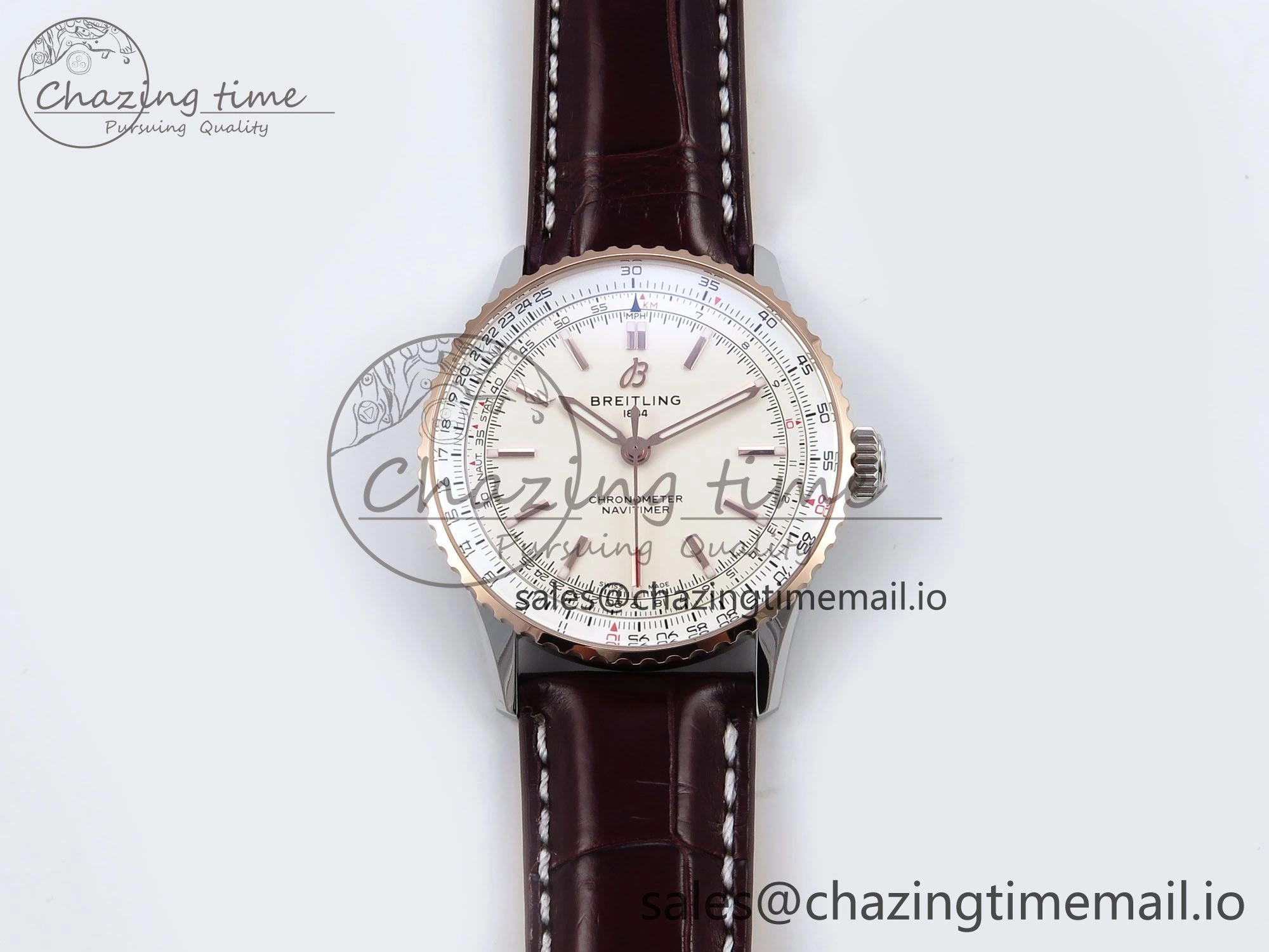 Navitimer Automatic SS RG 41mm TF 1:1 Best Edition White Dial on Brown Leather Strap A2824