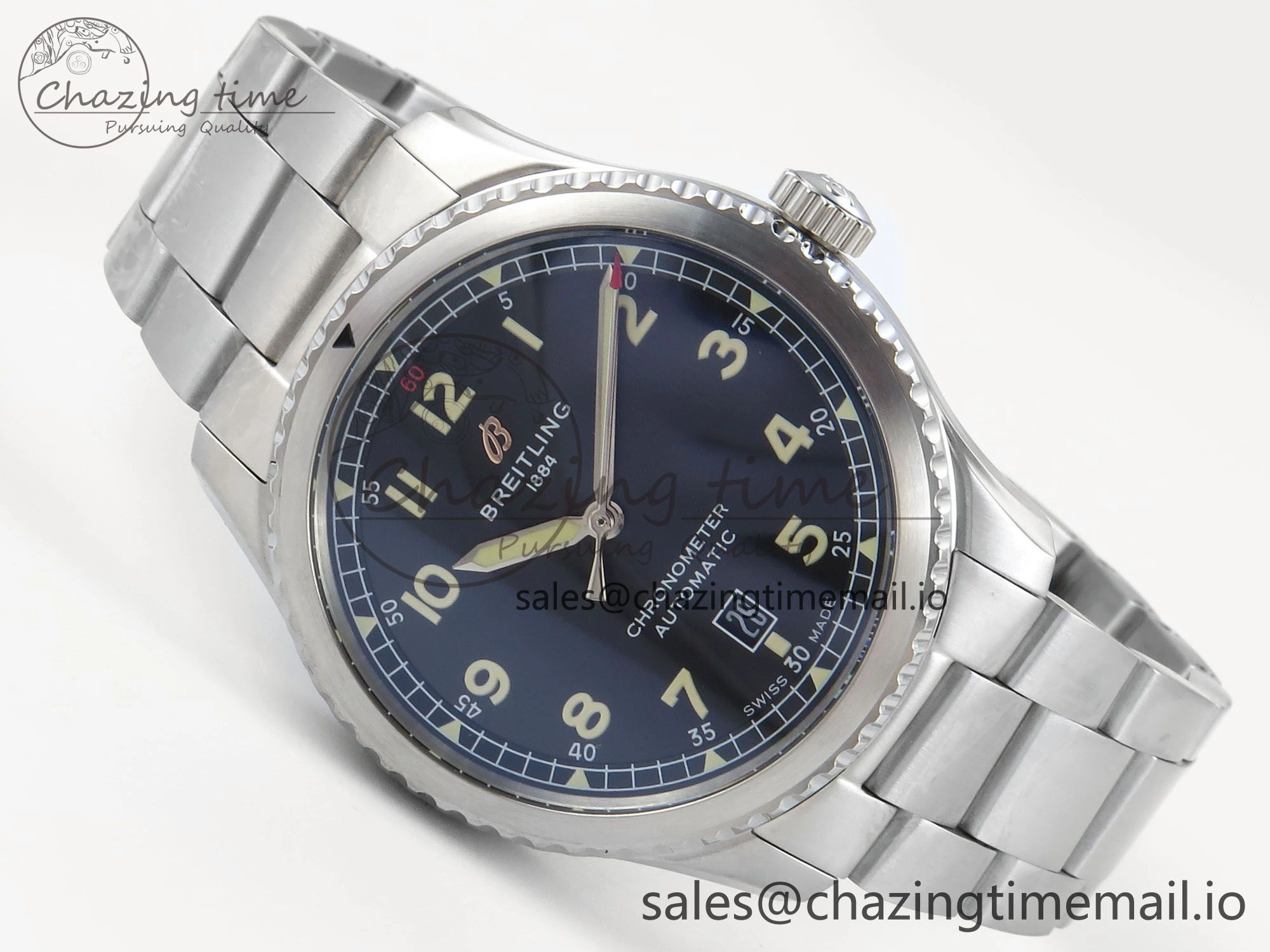 Navitimer Aviator 8 SS TF 1:1 Best Edition Black Dial on SS Bracelet A2824