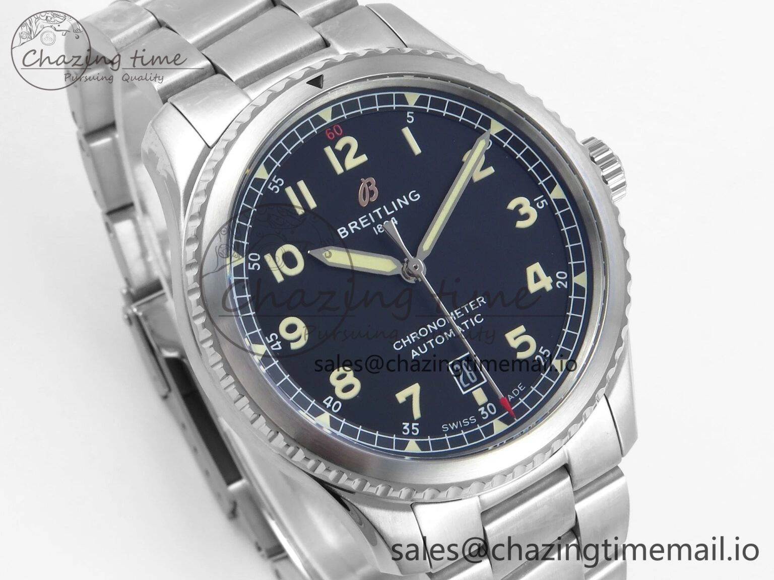 Navitimer Aviator 8 SS TF 1:1 Best Edition Black Dial on SS Bracelet A2824
