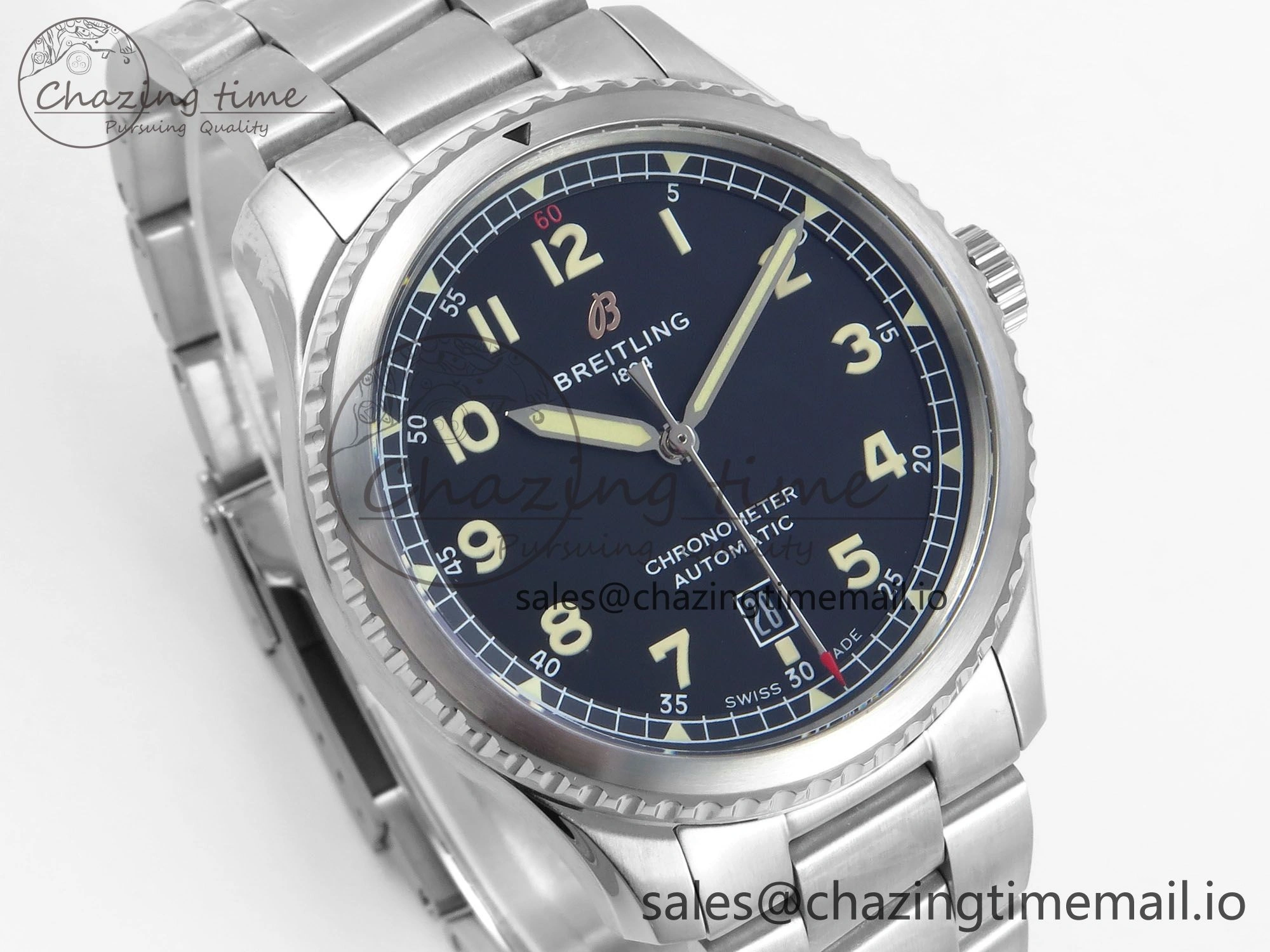 Navitimer Aviator 8 SS TF 1:1 Best Edition Black Dial on SS Bracelet A2824