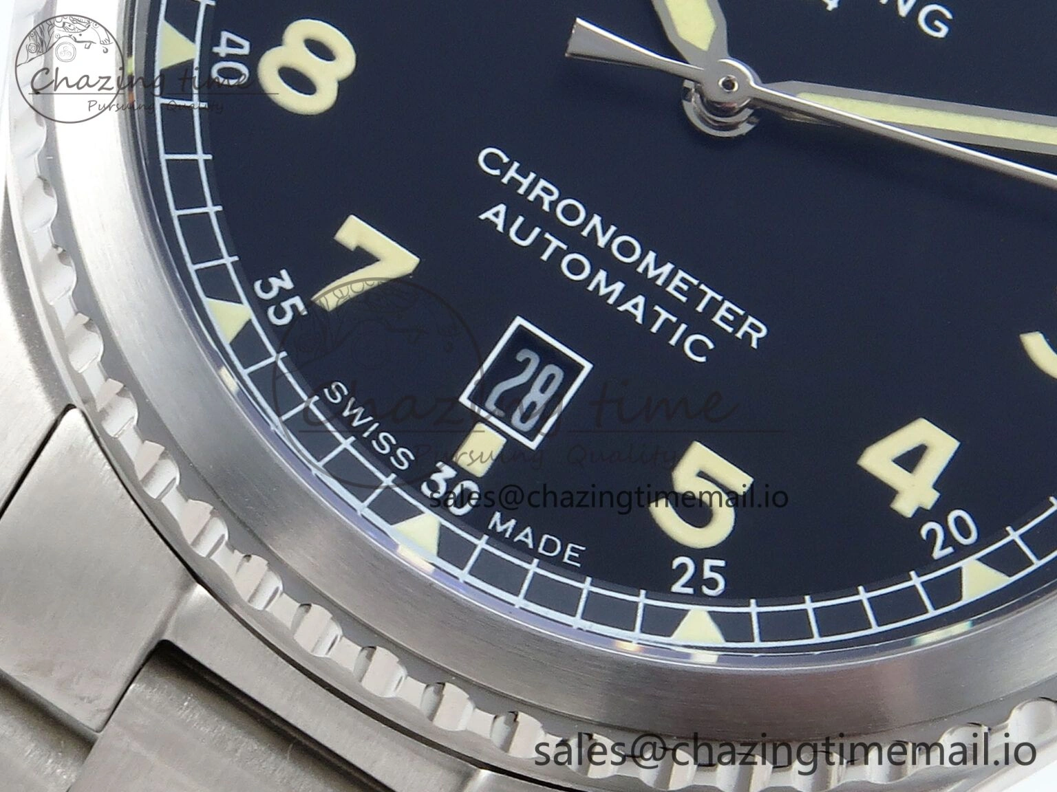 Navitimer Aviator 8 SS TF 1:1 Best Edition Black Dial on SS Bracelet A2824