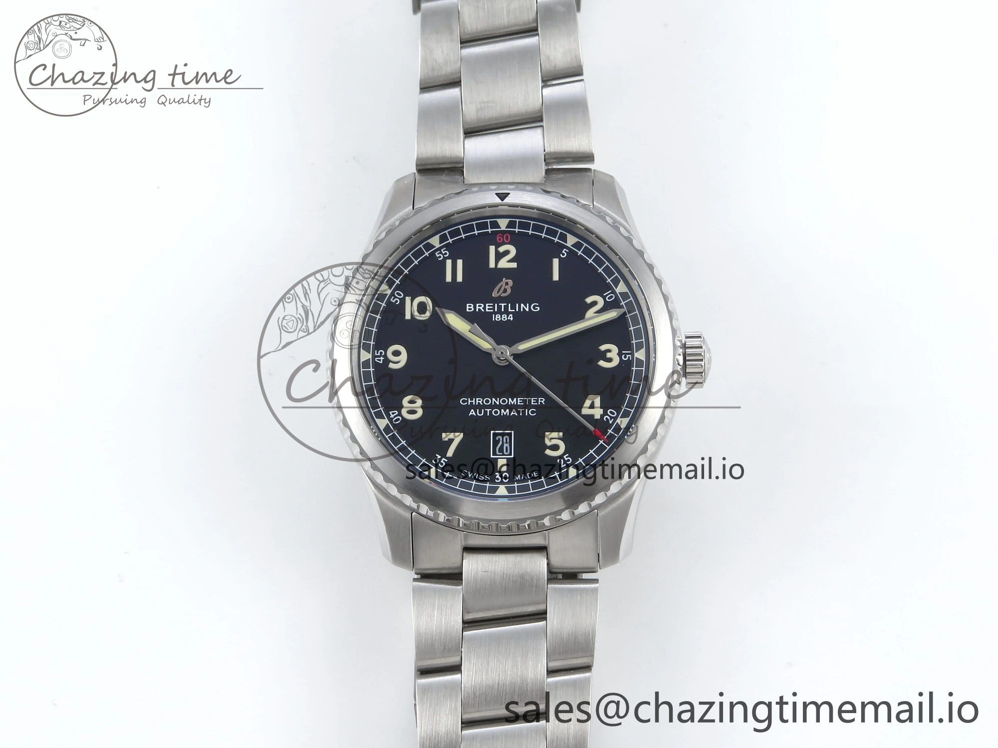 Navitimer Aviator 8 SS TF 1:1 Best Edition Black Dial on SS Bracelet A2824