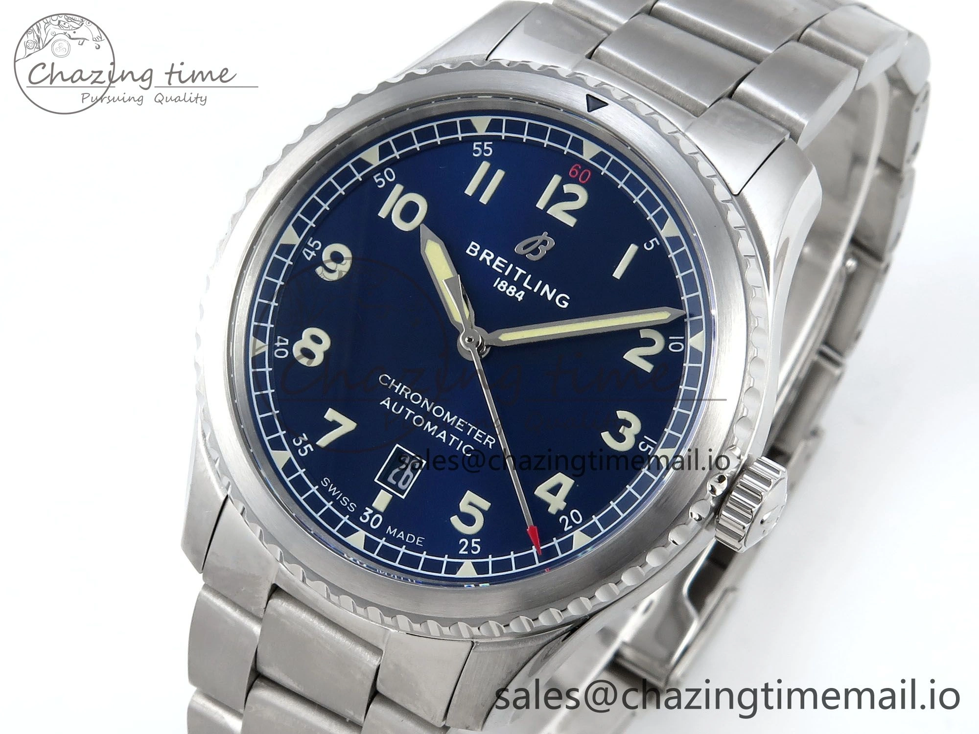 Navitimer Aviator 8 SS TF 1:1 Best Edition Blue Dial on SS Bracelet A2824