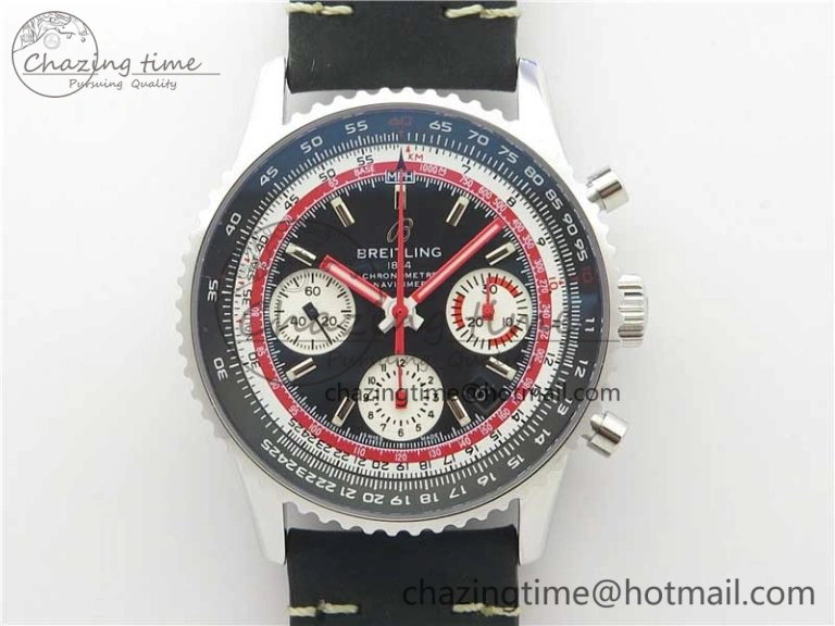 Navitimer B01 Chronograph 43 TWA Editioin SS OXF Black Dial Steel Markers on Black Leather Strap A7750