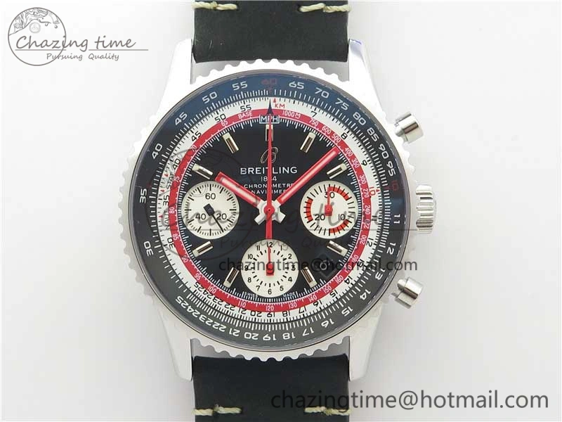 Navitimer B01 Chronograph 43 TWA Editioin SS OXF Black Dial Steel Markers on Black Leather Strap A7750