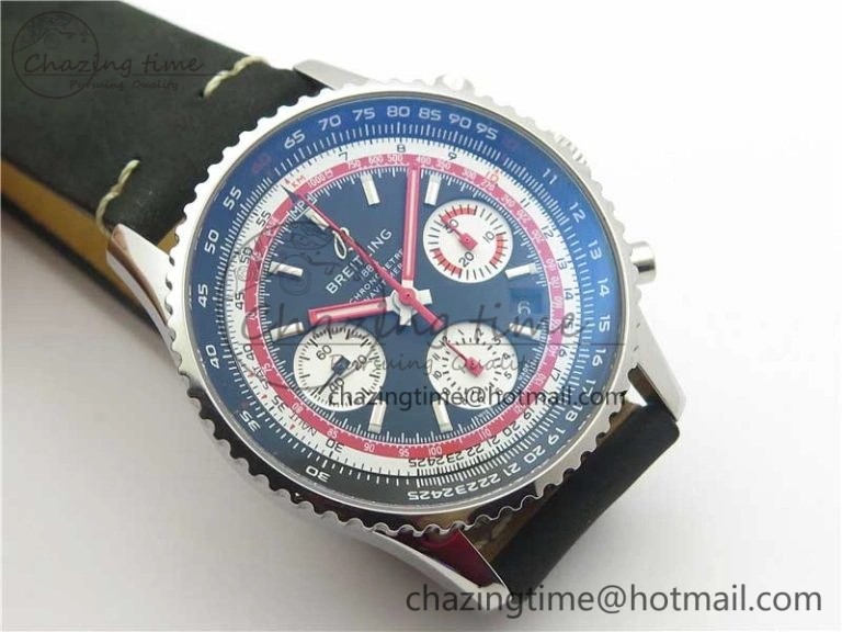 Navitimer B01 Chronograph 43 TWA Editioin SS OXF Black Dial Steel Markers on Black Leather Strap A7750