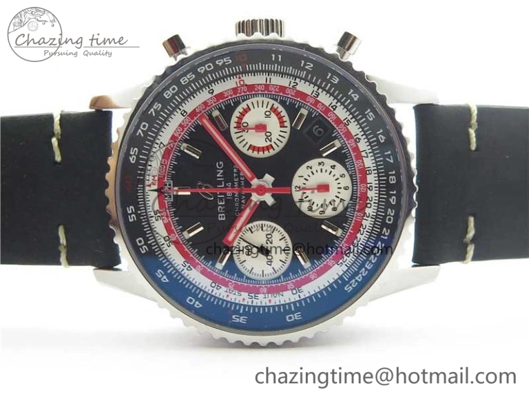 Navitimer B01 Chronograph 43 TWA Editioin SS OXF Black Dial Steel Markers on Black Leather Strap A7750
