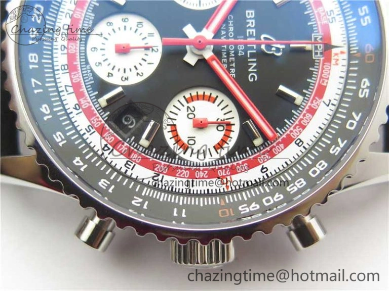 Navitimer B01 Chronograph 43 TWA Editioin SS OXF Black Dial Steel Markers on Black Leather Strap A7750