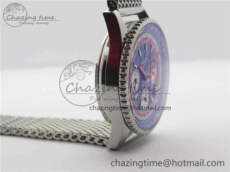 Navitimer B01 Chronograph 43 TWA Editioin SS OXF Blue Dial on SS Mesh Bracelet A7750
