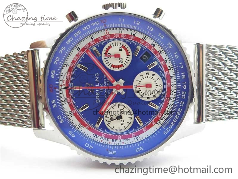 Navitimer B01 Chronograph 43 TWA Editioin SS OXF Blue Dial on SS Mesh Bracelet A7750