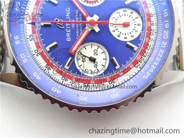 Navitimer B01 Chronograph 43 TWA Editioin SS OXF Blue Dial on SS Mesh Bracelet A7750