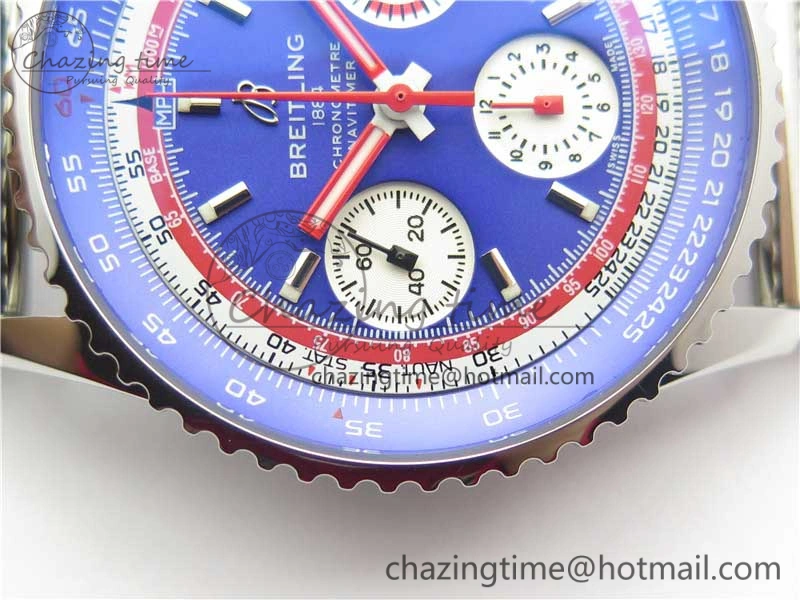 Navitimer B01 Chronograph 43 TWA Editioin SS OXF Blue Dial on SS Mesh Bracelet A7750