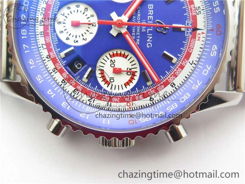 Navitimer B01 Chronograph 43 TWA Editioin SS OXF Blue Dial on SS Mesh Bracelet A7750