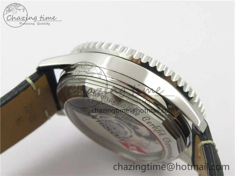 Navitimer B01 Chronograph 43 TWA Edition SS AIF 1:1 Black Dial on Black Leather Strap A7750