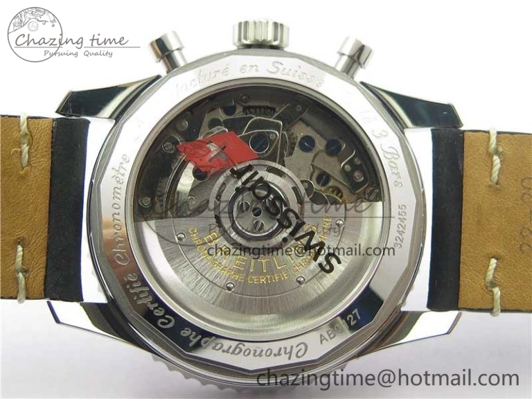 Navitimer B01 Chronograph 43 TWA Edition SS AIF 1:1 Black Dial on Black Leather Strap A7750