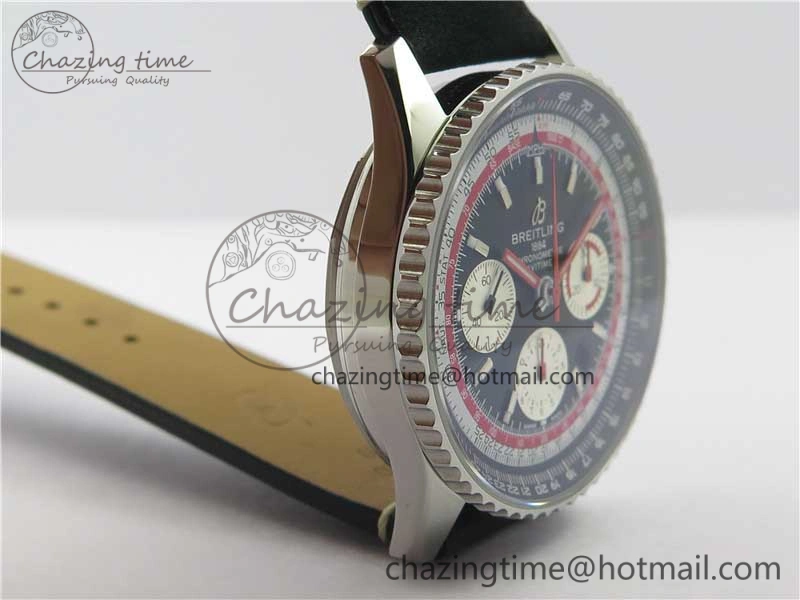 Navitimer B01 Chronograph 43 TWA Edition SS AIF 1:1 Black Dial on Black Leather Strap A7750