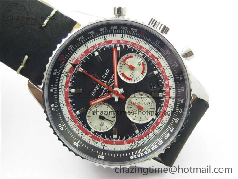 Navitimer B01 Chronograph 43 TWA Edition SS AIF 1:1 Black Dial on Black Leather Strap A7750