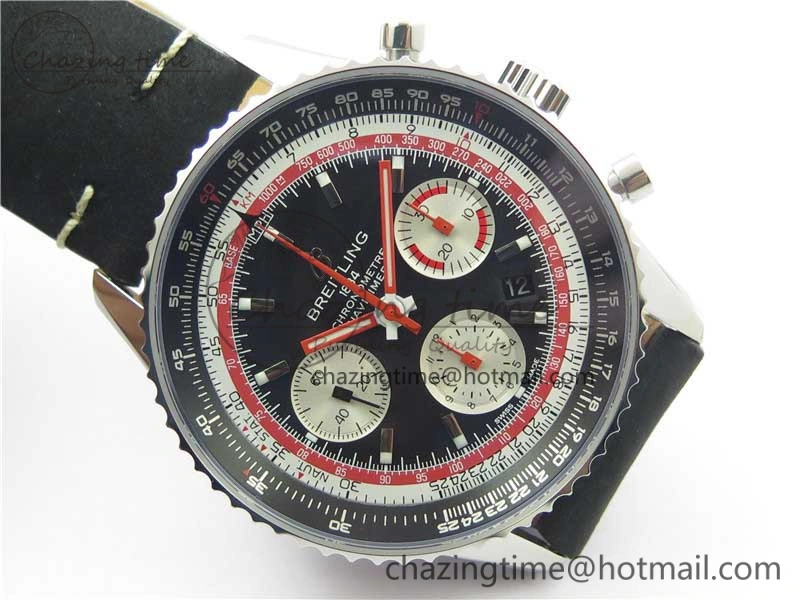 Navitimer B01 Chronograph 43 TWA Edition SS AIF 1:1 Black Dial on Black Leather Strap A7750