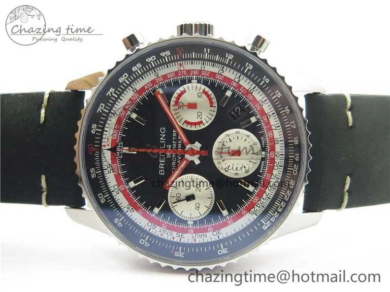 Navitimer B01 Chronograph 43 TWA Edition SS AIF 1:1 Black Dial on Black Leather Strap A7750