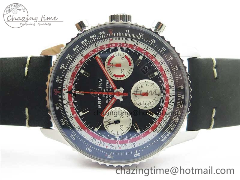Navitimer B01 Chronograph 43 TWA Edition SS AIF 1:1 Black Dial on Black Leather Strap A7750