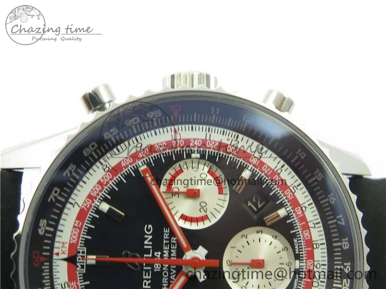 Navitimer B01 Chronograph 43 TWA Edition SS AIF 1:1 Black Dial on Black Leather Strap A7750