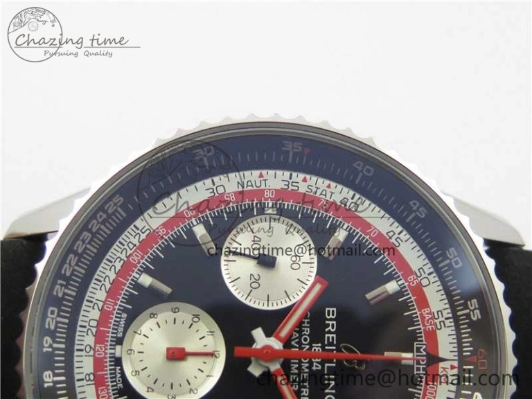 Navitimer B01 Chronograph 43 TWA Edition SS AIF 1:1 Black Dial on Black Leather Strap A7750