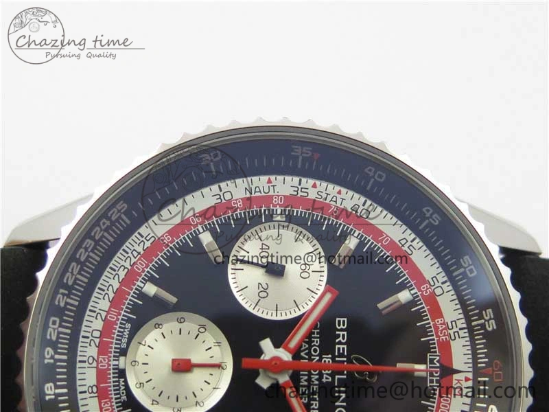 Navitimer B01 Chronograph 43 TWA Edition SS AIF 1:1 Black Dial on Black Leather Strap A7750