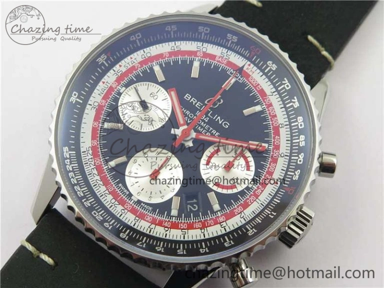 Navitimer B01 Chronograph 43 TWA Edition SS AIF 1:1 Black Dial on Black Leather Strap A7750