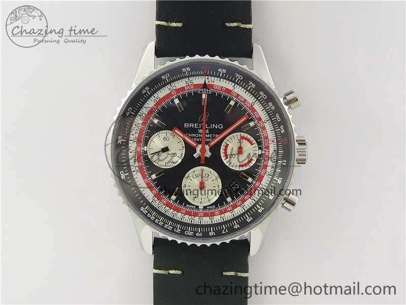 Navitimer B01 Chronograph 43 TWA Edition SS AIF 1:1 Black Dial on Black Leather Strap A7750