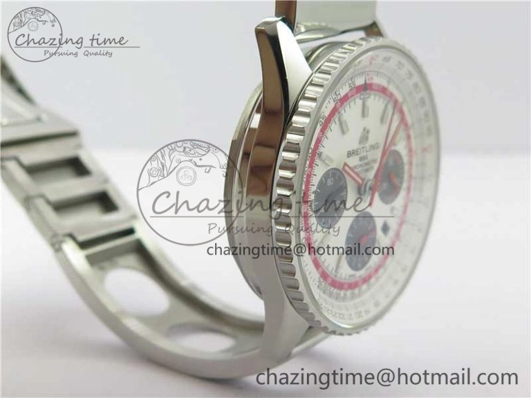 Navitimer B01 Chronograph 43 TWA Edition SS AIF White Dial on Air Racer Bracelet A7750