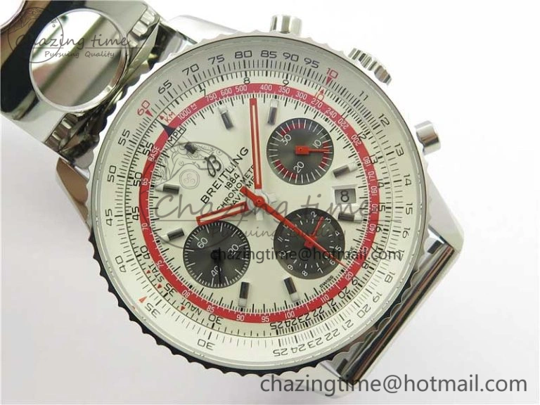 Navitimer B01 Chronograph 43 TWA Edition SS AIF White Dial on Air Racer Bracelet A7750