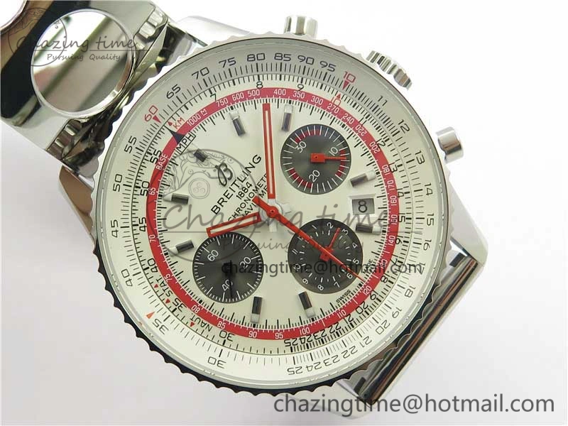 Navitimer B01 Chronograph 43 TWA Edition SS AIF White Dial on Air Racer Bracelet A7750