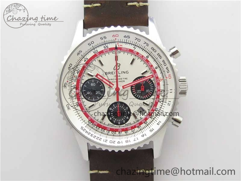 Navitimer B01 Chronograph 43 TWA Edition SS OXF White Dial Steel Markers on Brown Leather Strap A7750