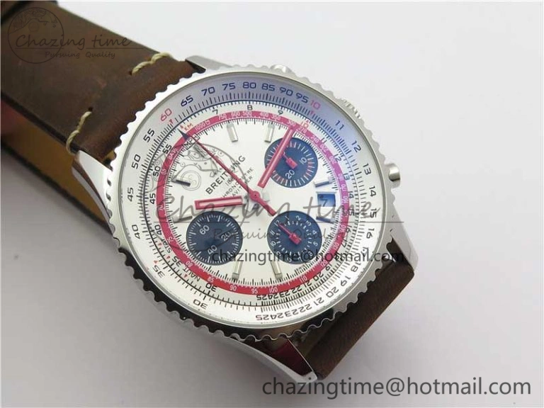 Navitimer B01 Chronograph 43 TWA Edition SS OXF White Dial Steel Markers on Brown Leather Strap A7750