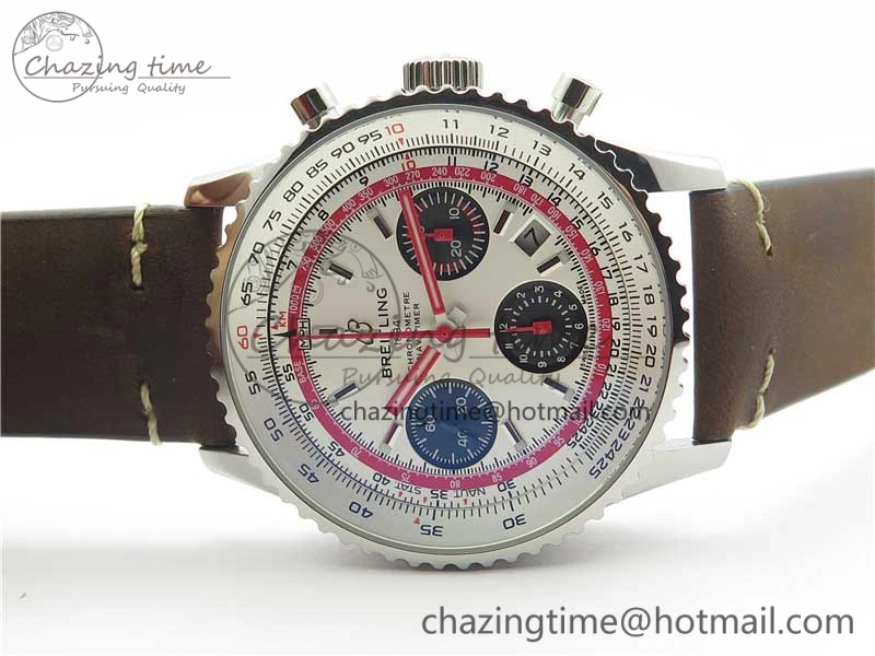 Navitimer B01 Chronograph 43 TWA Edition SS OXF White Dial Steel Markers on Brown Leather Strap A7750