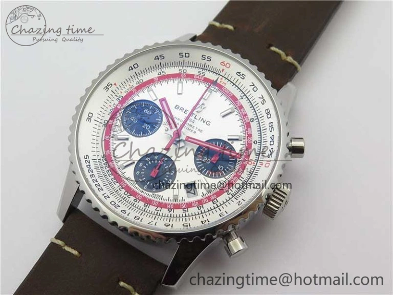Navitimer B01 Chronograph 43 TWA Edition SS OXF White Dial Steel Markers on Brown Leather Strap A7750