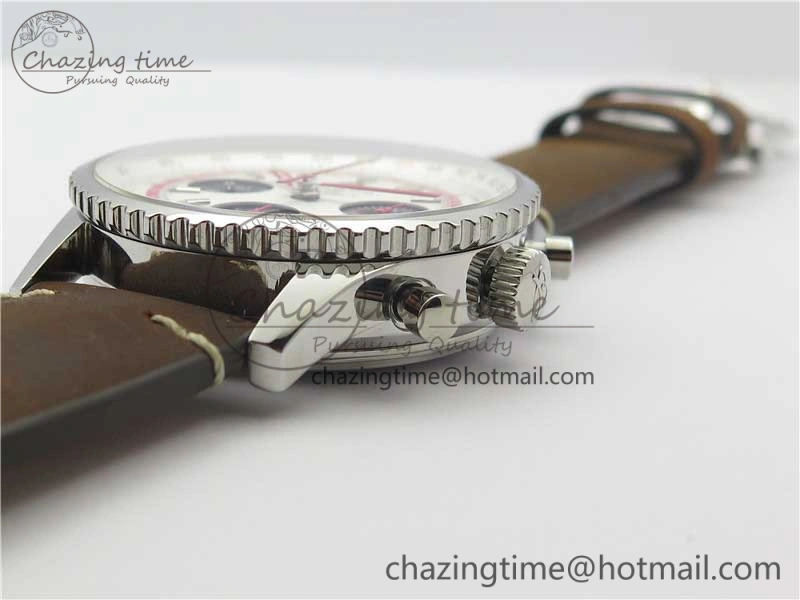 Navitimer B01 Chronograph 43 TWA Edition SS OXF White Dial Steel Markers on Brown Leather Strap A7750