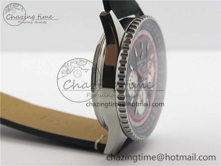 Navitimer B01 Chronograph 43 TWA Edition SS V9F 1:1 Black Dial on Black Leather Strap A7750