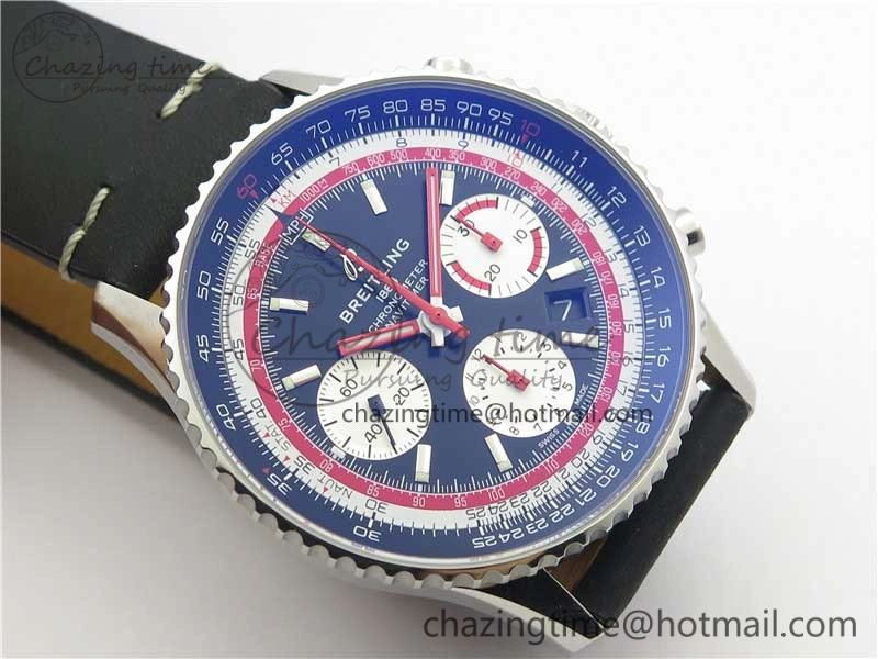 Navitimer B01 Chronograph 43 TWA Edition SS V9F 1:1 Black Dial on Black Leather Strap A7750