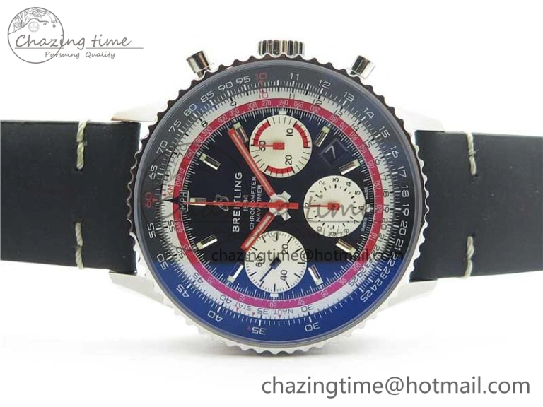 Navitimer B01 Chronograph 43 TWA Edition SS V9F 1:1 Black Dial on Black Leather Strap A7750