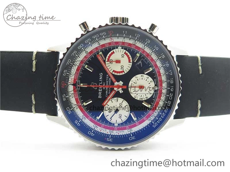 Navitimer B01 Chronograph 43 TWA Edition SS V9F 1:1 Black Dial on Black Leather Strap A7750
